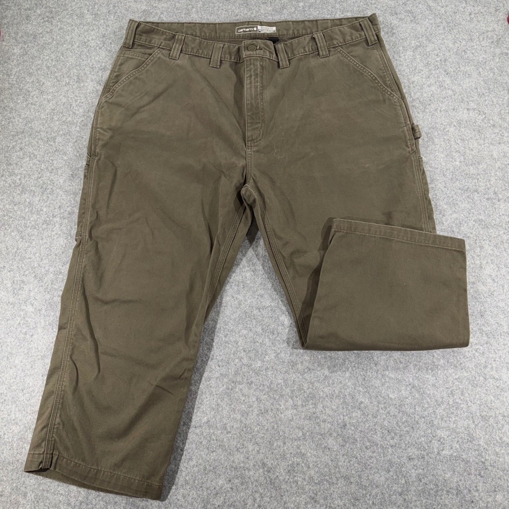 Carhartt B324 Relaxed Fit Washed Twill Dungaree Work Pants Olive Green 44x30‎